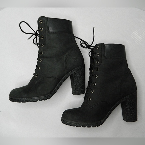 Timberland Earthkeepers Leather Black 3.5in heel bootie boots size 7W - Picture 1 of 13